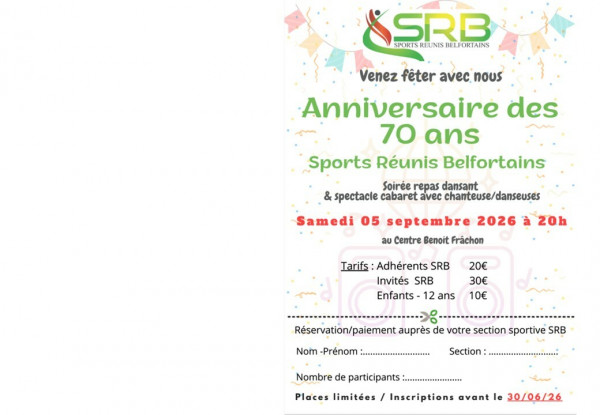Soirée Anniversaire 70 ans des SRB : inscriptions 
