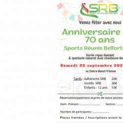 Soirée Anniversaire 70 ans des SRB : inscriptions 